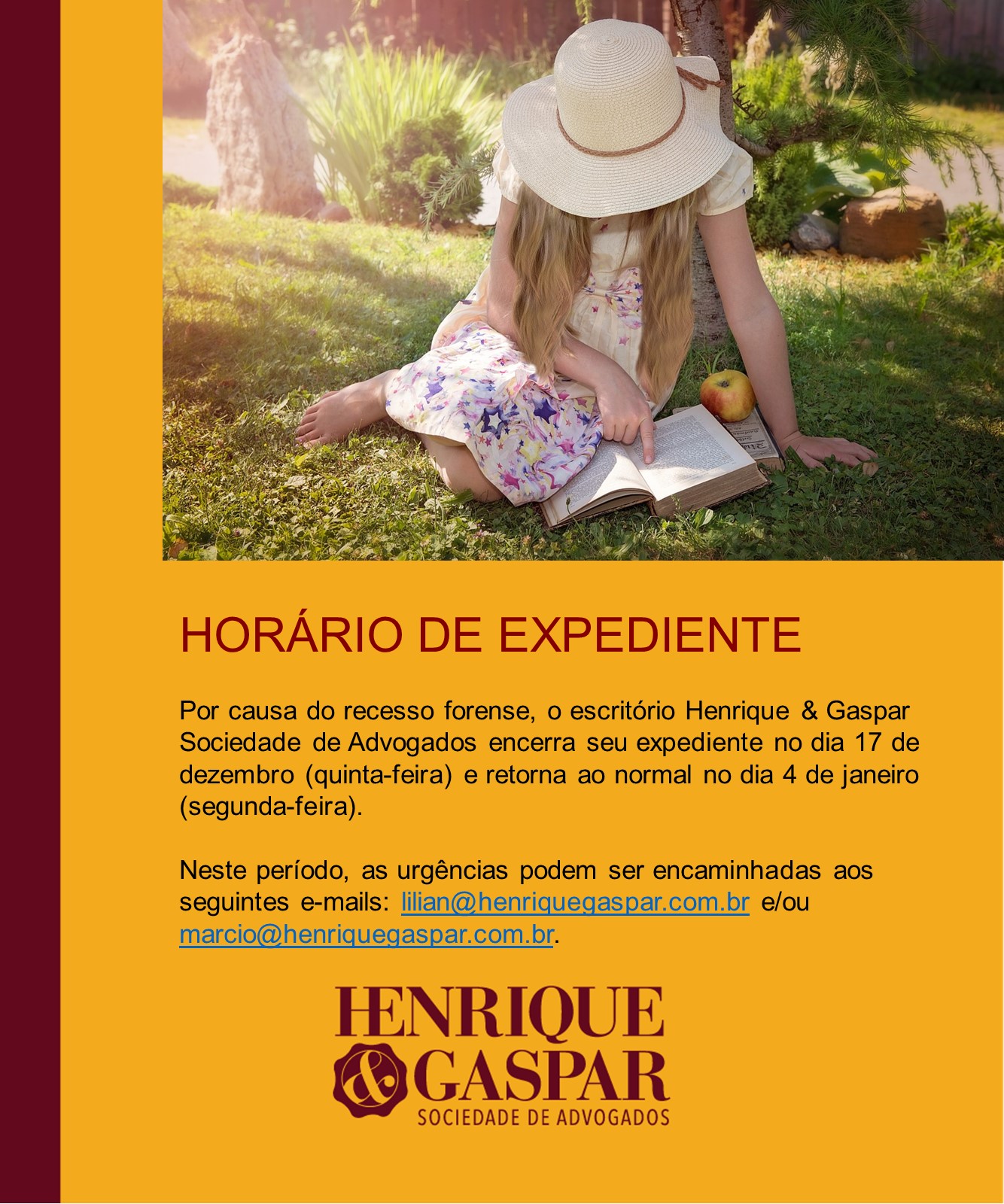 Expediente no H&G entra em recesso a partir do dia 18 de dezembro